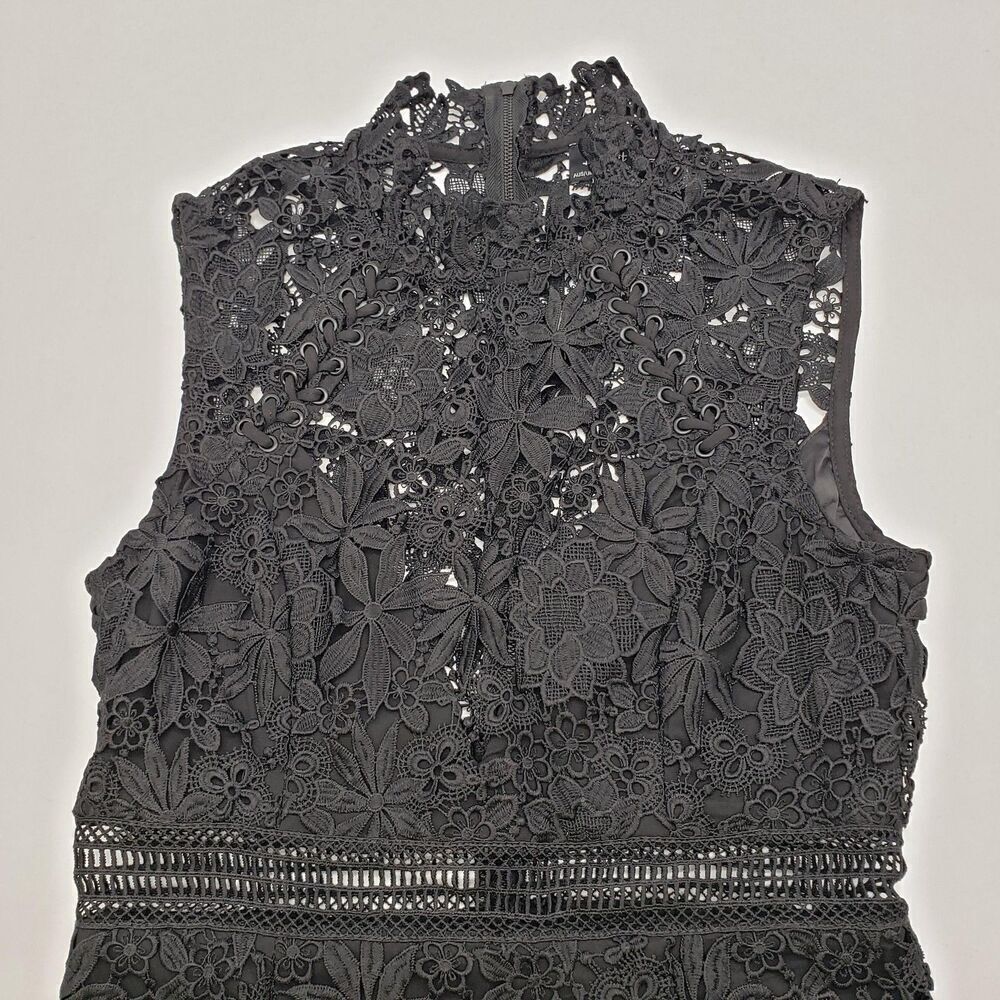 Bardot Dress Womens XS US 4 PARIS Black Lace Floral High Neck Cocktail Fitted - Picture 15 of 16